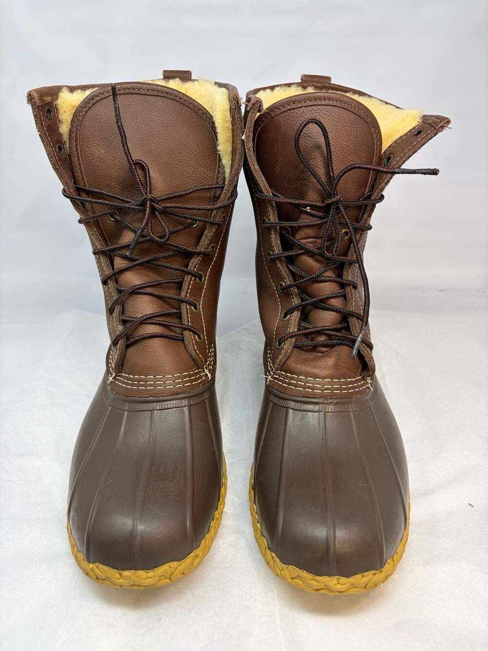 LL Bean Men’s Fur Shearling Lined Bean Boots Leather Duck Made in USA Size 13